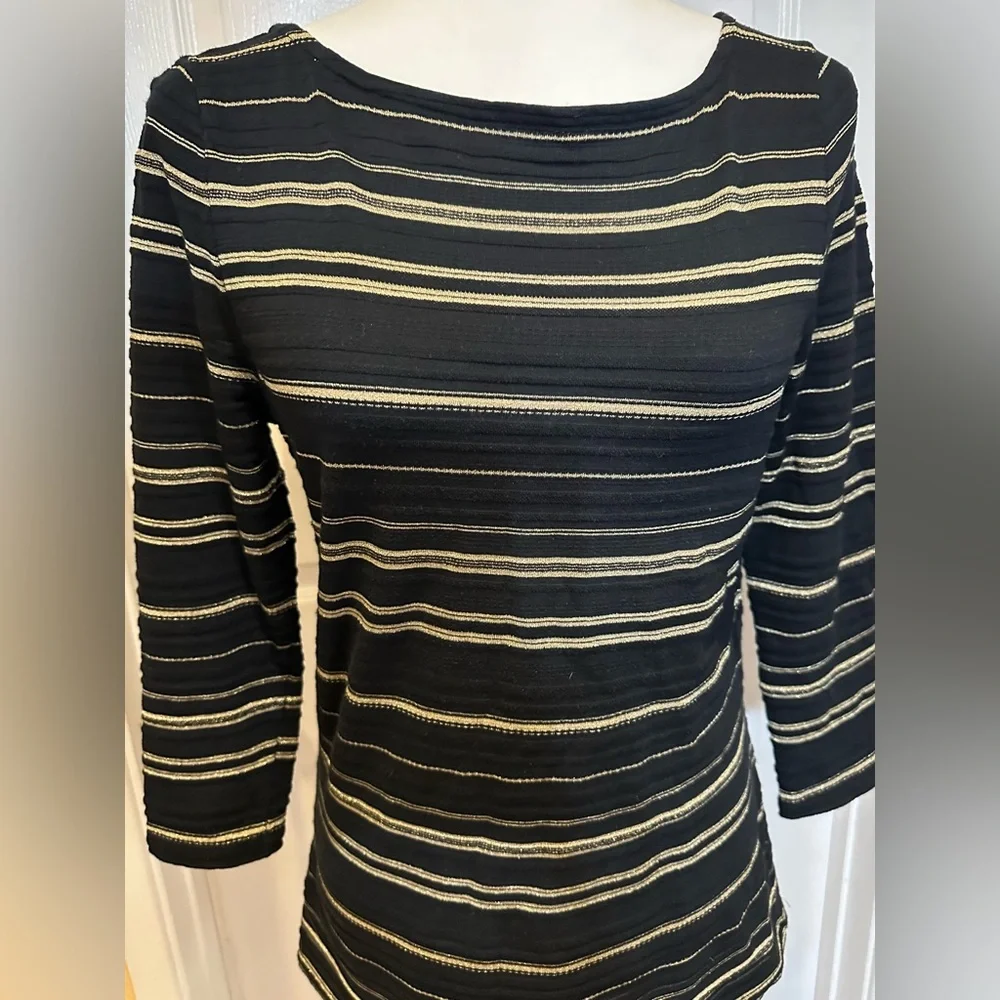 Ralph Lauren Top Green Label long Sleeve Black Gold Stripe Top Size Small - Picture 2 of 6